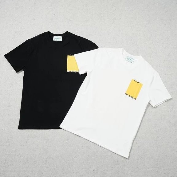 Casablanca Black Cotton T-Shirt Yellow Square Logo Tee