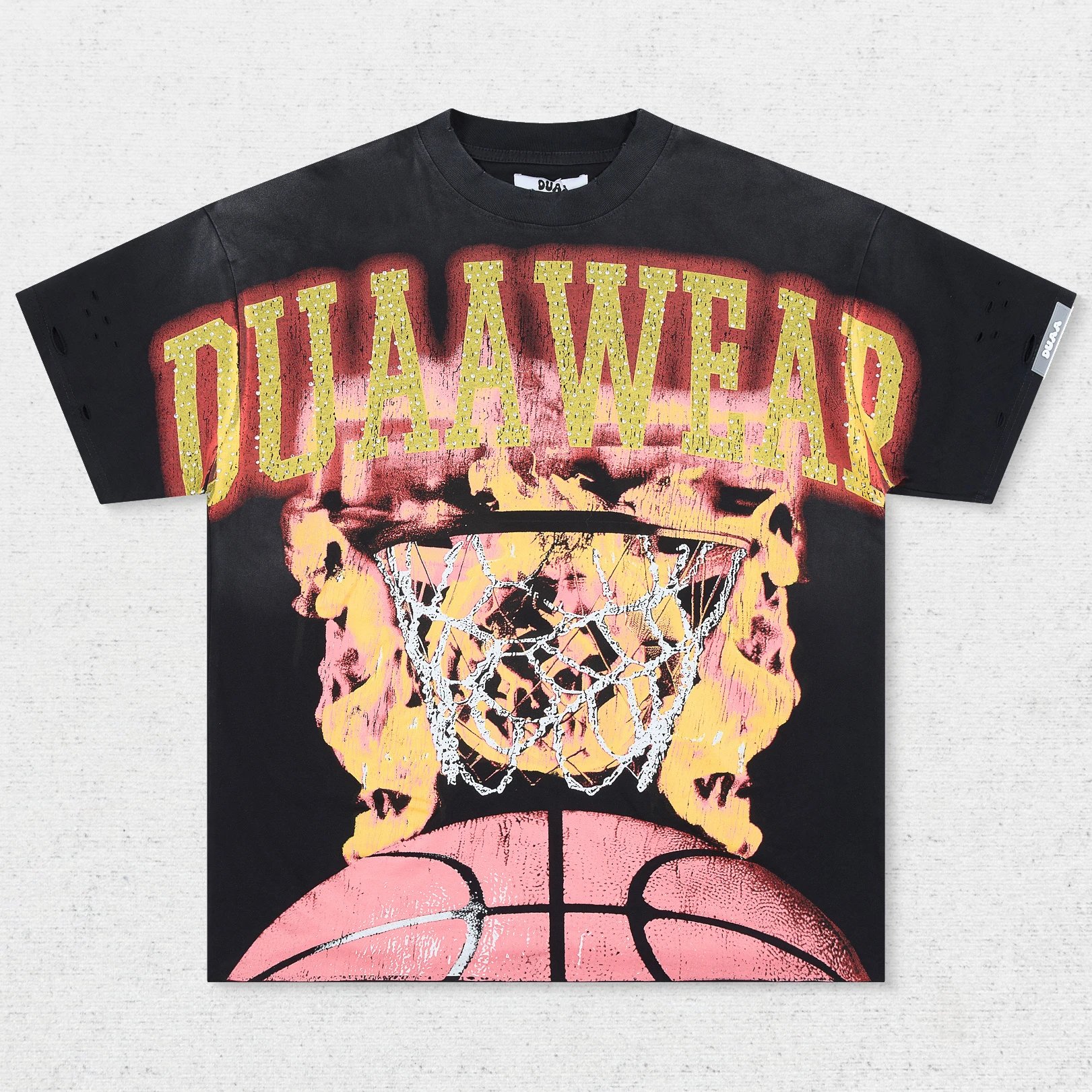 DU Flame Basketball Hoop Print T-Shirt