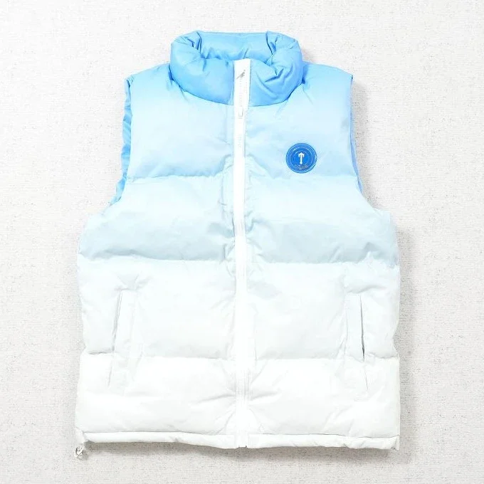 Blue-and-White Gradient Stand-Collar Padded Vest