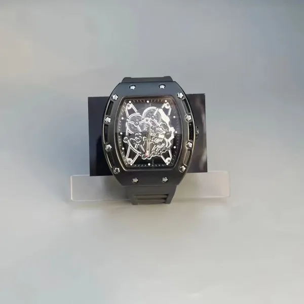 Design Skeleton Watch Black Carbon Fiber Case Mechanical Watch Watches - 1