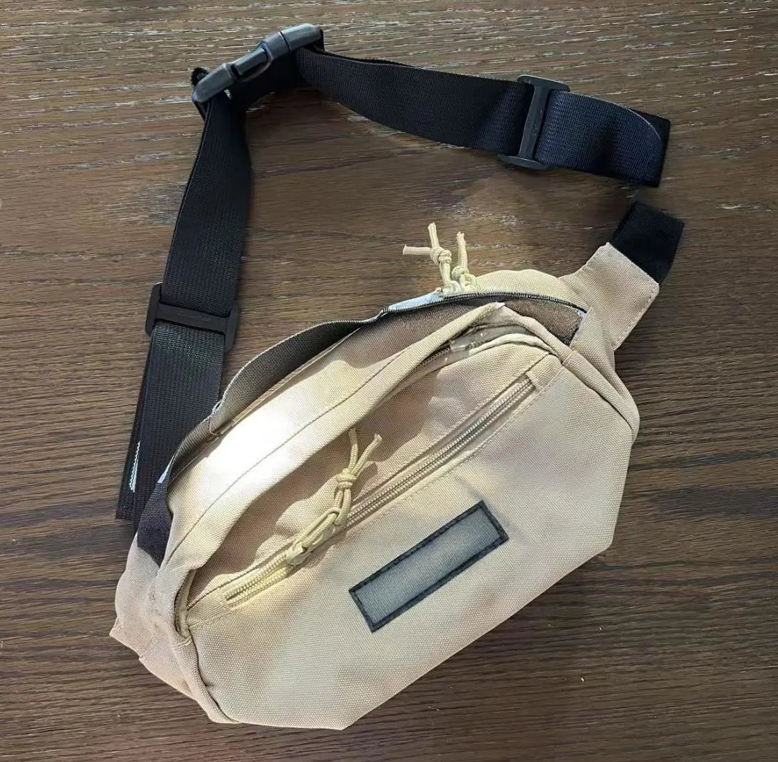 Beige Canvas Waist Bag with Adjustable Strap