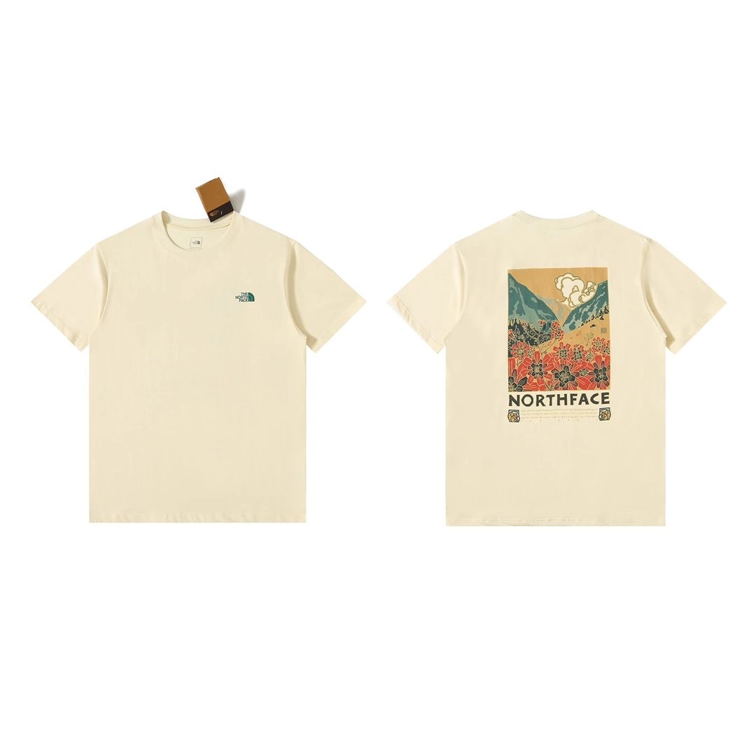 Item Thumbnail for 9000 TNF Japanese version landscape pattern short-sleeved dyeing 260g pure cotton breathable fabric pre-shrunk treatment (no shrinkage deformation) original breathable digital direct spray (non-glue printing airtight version is easy to absorb sweat and stick to people in summer) the original consistent tag accessories beige S-XL