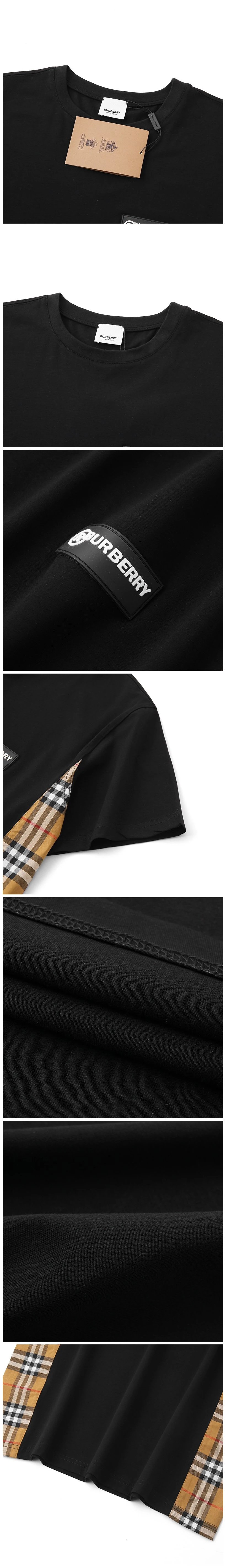 2022年BBR巴宝莉新款男女同款拼接T 橡胶LOGO侧边经典格纹拼接丝光棉男女款短袖T恤 9