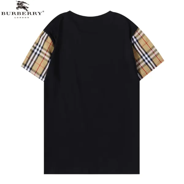 Burberry Logo Print T-Shirt Black with Vintage Check Sleeves - 14