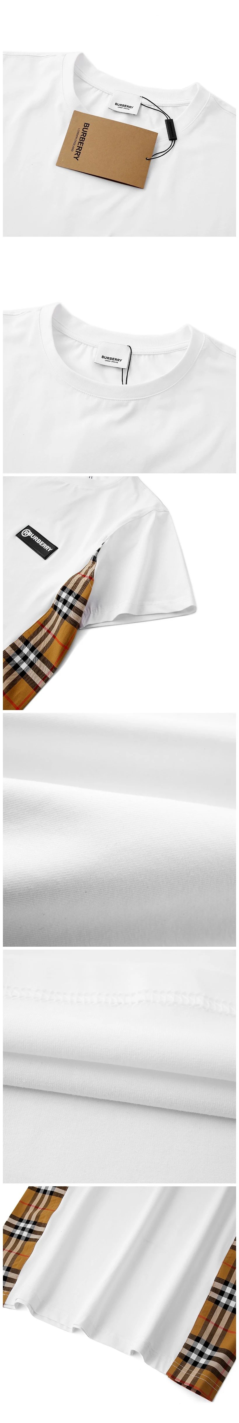 2022年BBR巴宝莉新款男女同款拼接T 橡胶LOGO侧边经典格纹拼接丝光棉男女款短袖T恤 8
