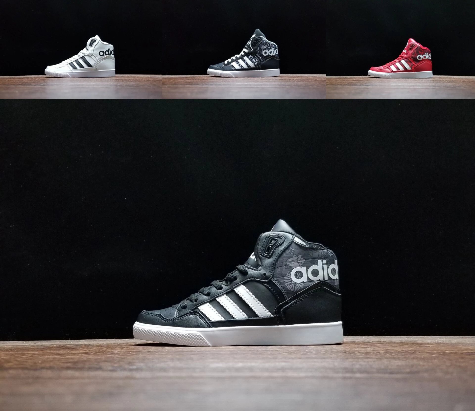 Adidas/阿迪达斯高帮男鞋女鞋三叶草高帮黑白花卉板鞋 BB0692