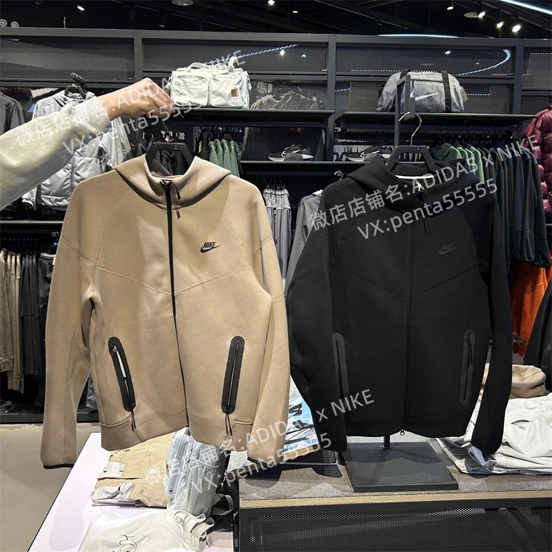 Men's size NIKE jacket for spring and autumn season TECH FLEECE small hook print retro sportswear loose casual trendy brand jacket men's basketball training running zipper large pocket hooded windproof jacket Nike jacket women's FB7922 063 010 247 222 276
