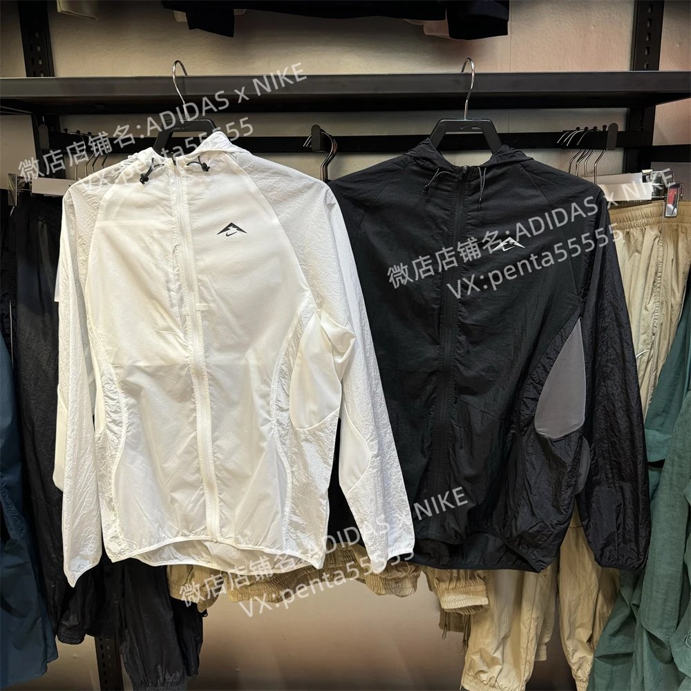 Men's size NIKE jacket for couples in summer, classic small hook reflective printed logo, retro sportswear, loose casual hooded woven thin quick drying jacket, sun protection jacket, outdoor training running fitness windproof jacket, sports jacket, men's Nike jacket, women's skin jacket FN4003 121 010