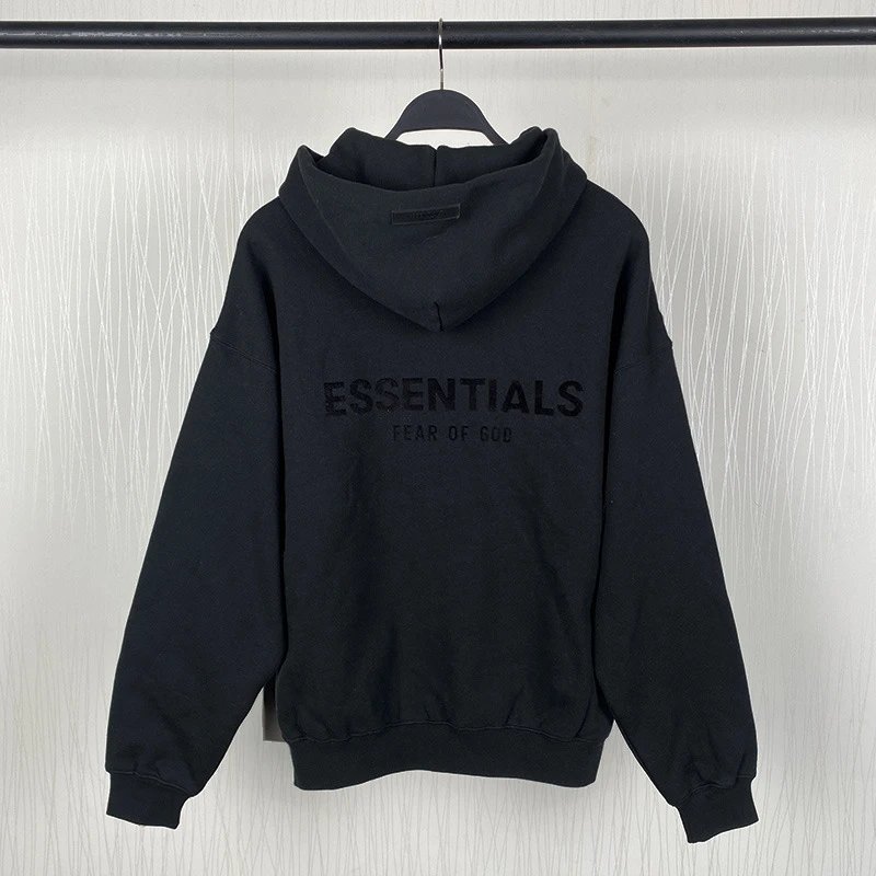 Fear of God Essentials Hoodie Flocked Logo Black