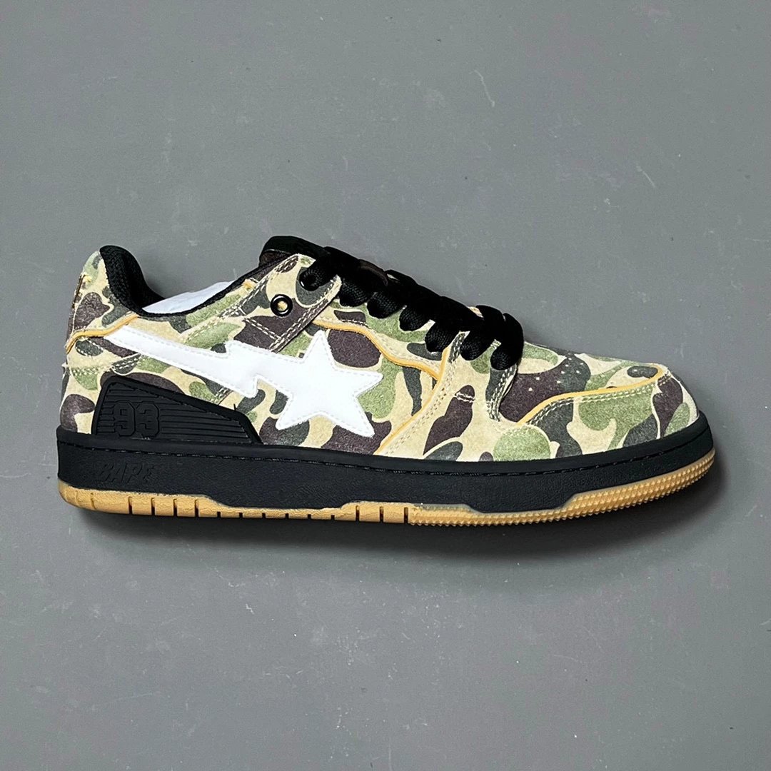 「顶级工艺」A Bathing Ape安逸猿BAPE Sk8 Sta Low SK8系列低帮休闲运动滑板板鞋"翻毛绿迷彩白黑"