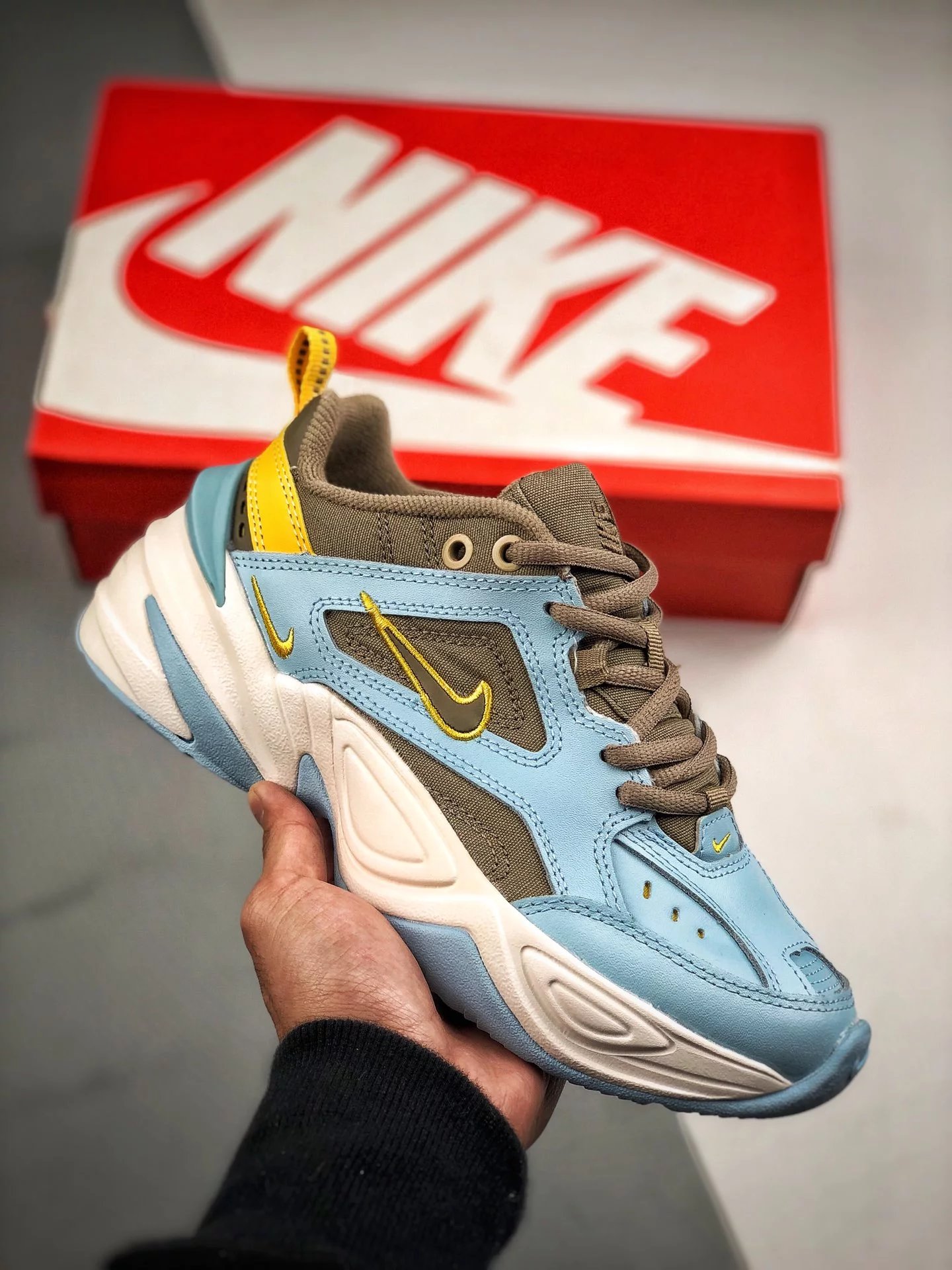 特价促销NIKE Air Monarch the M2K Tekno复古老爹鞋北卡蓝灰蓝男女子跑鞋AO3108-403