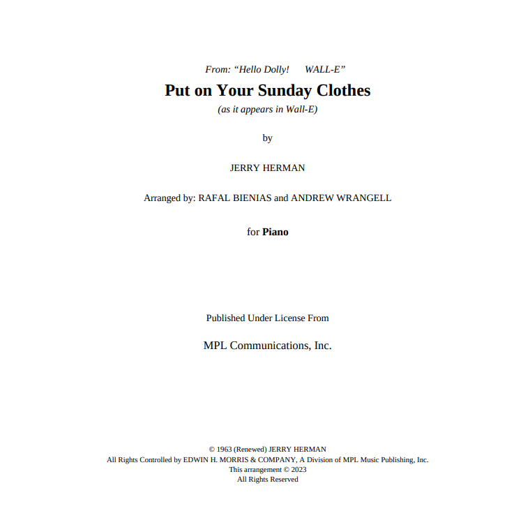 机器人总动员 Put on Your Sunday Clothes 钢琴谱 官方正谱 Sheet Music Boss