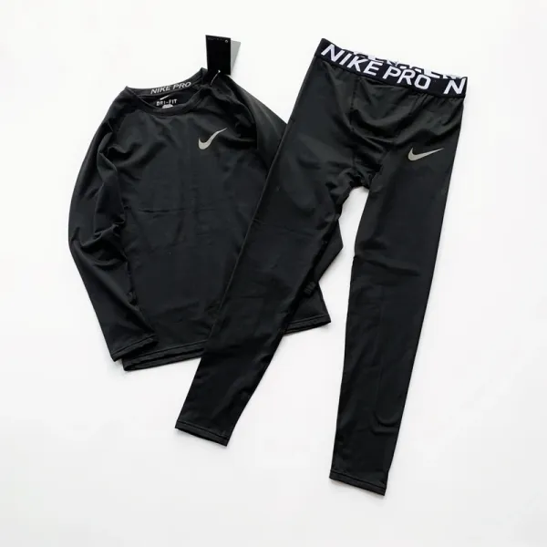 Nike Pro Dri-FIT Long Sleeve Top and Leggings Set Olive Gray Activewear - 3