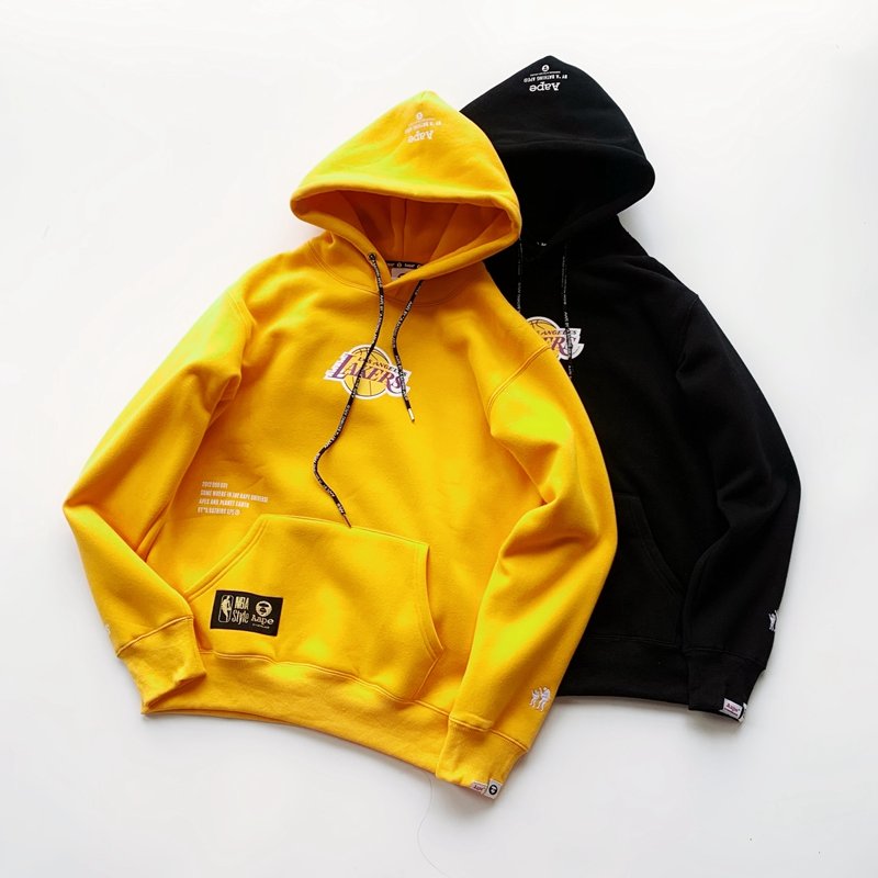 Aape x NBA Los Angeles Lakers Camouflage Ape Print Velvet Hoodie
