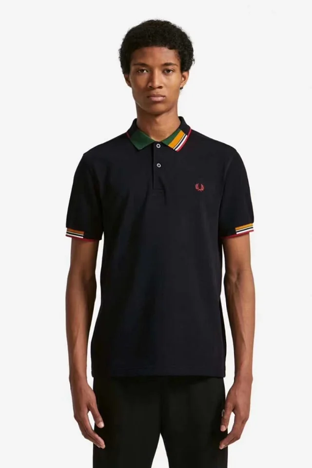 Fred Perry T-Shirts Short-Sleeve Polo Shirt with Tipped Collar and Laurel Wreath Embroidery product detail image 12