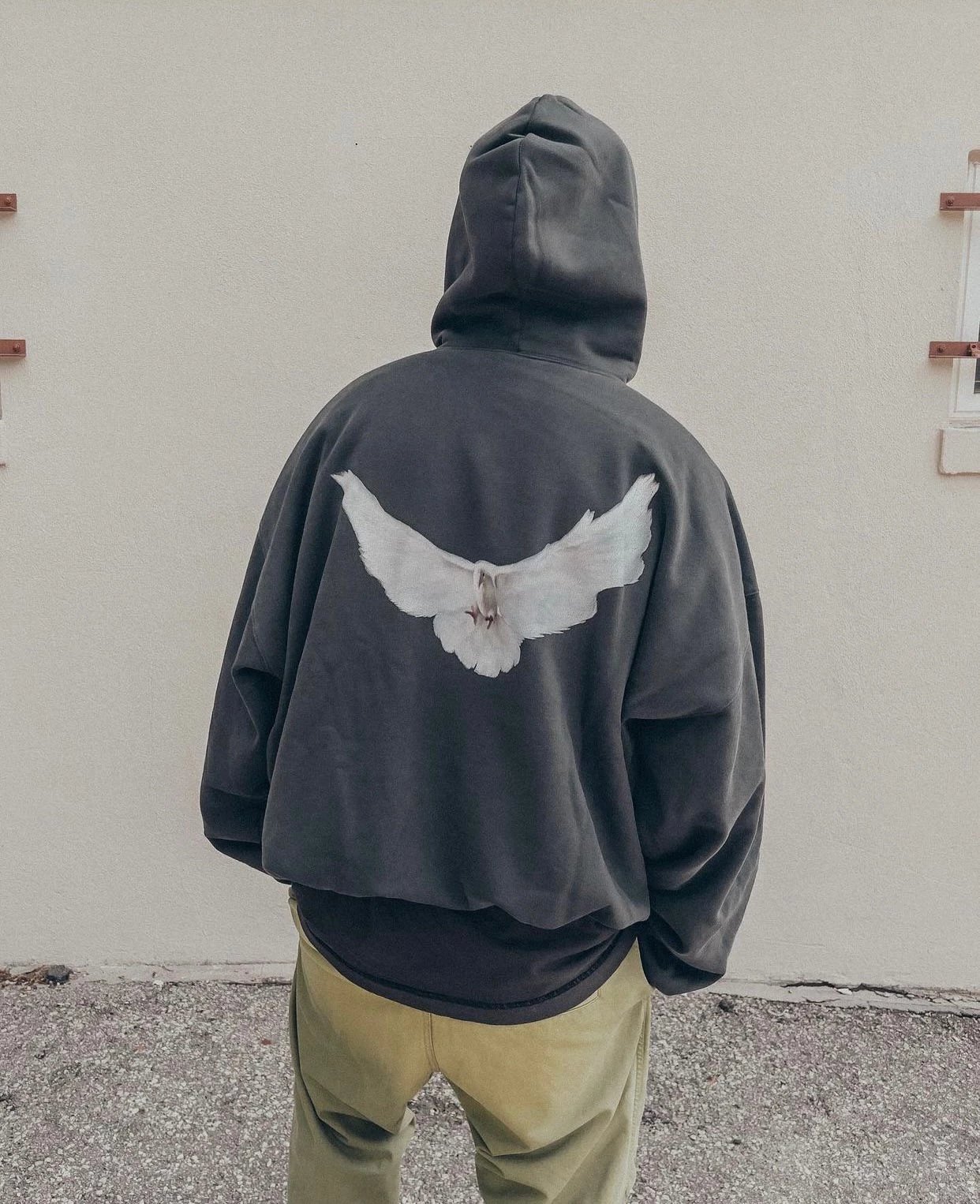 Design Dove Print Oversized Hoodie Gray - 32