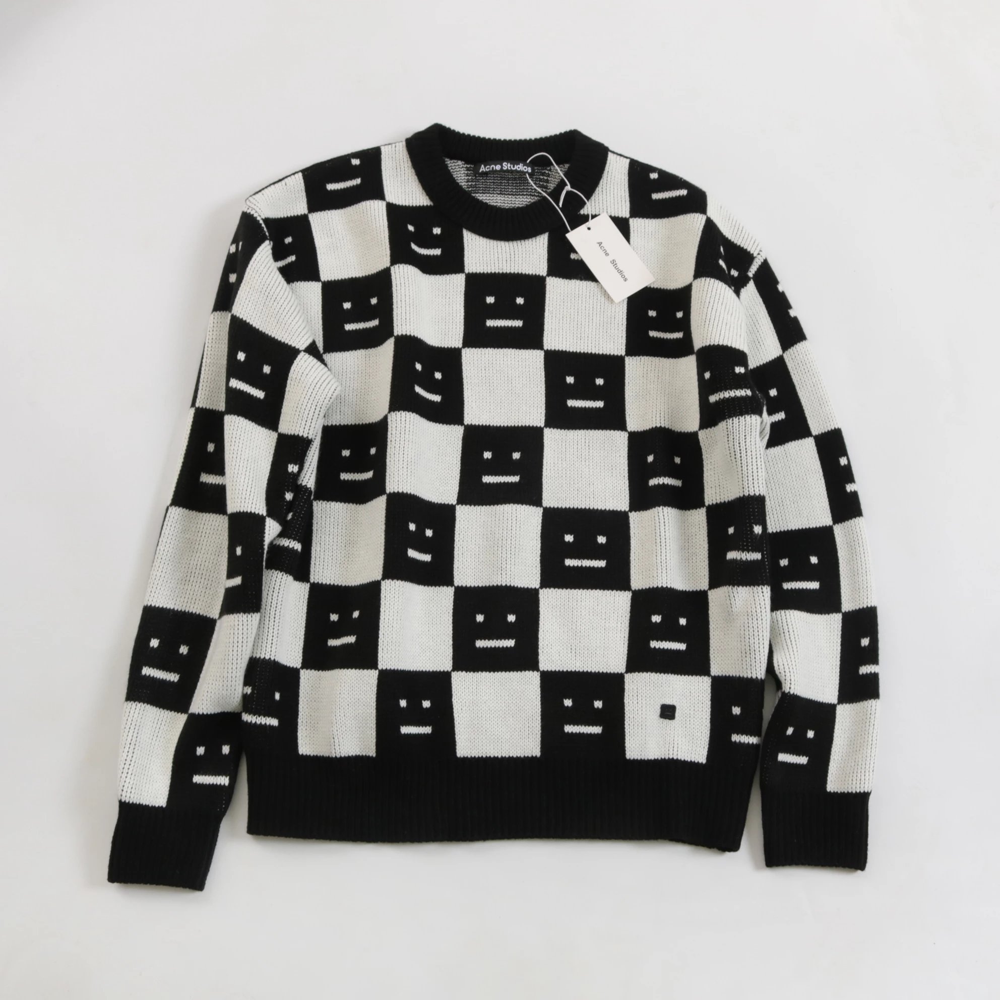 Acne Studios Checkerboard Smiley Face Sweater Orange and Brown - 3