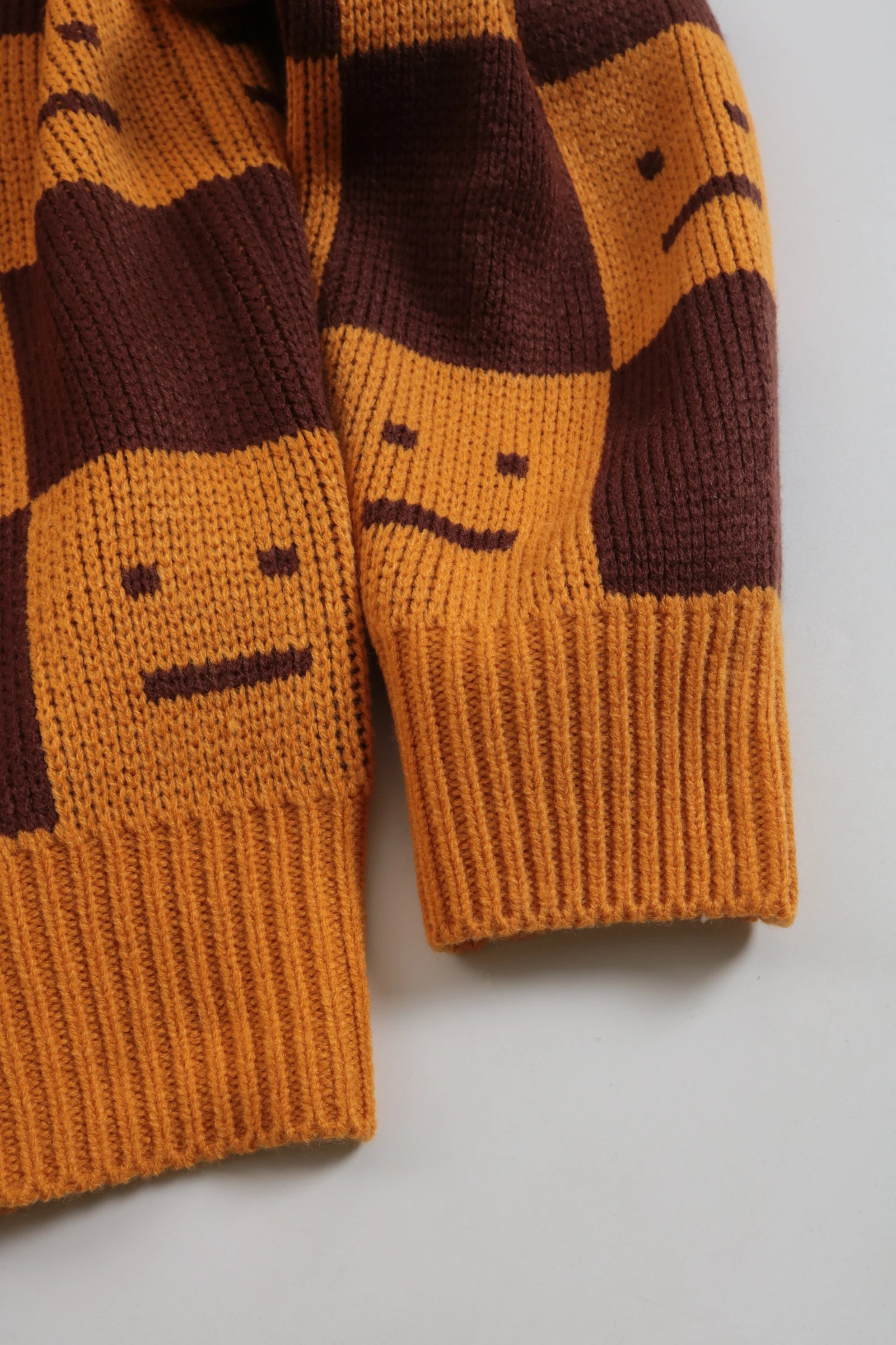 Acne Studios Checkerboard Smiley Face Sweater Orange and Brown - 8