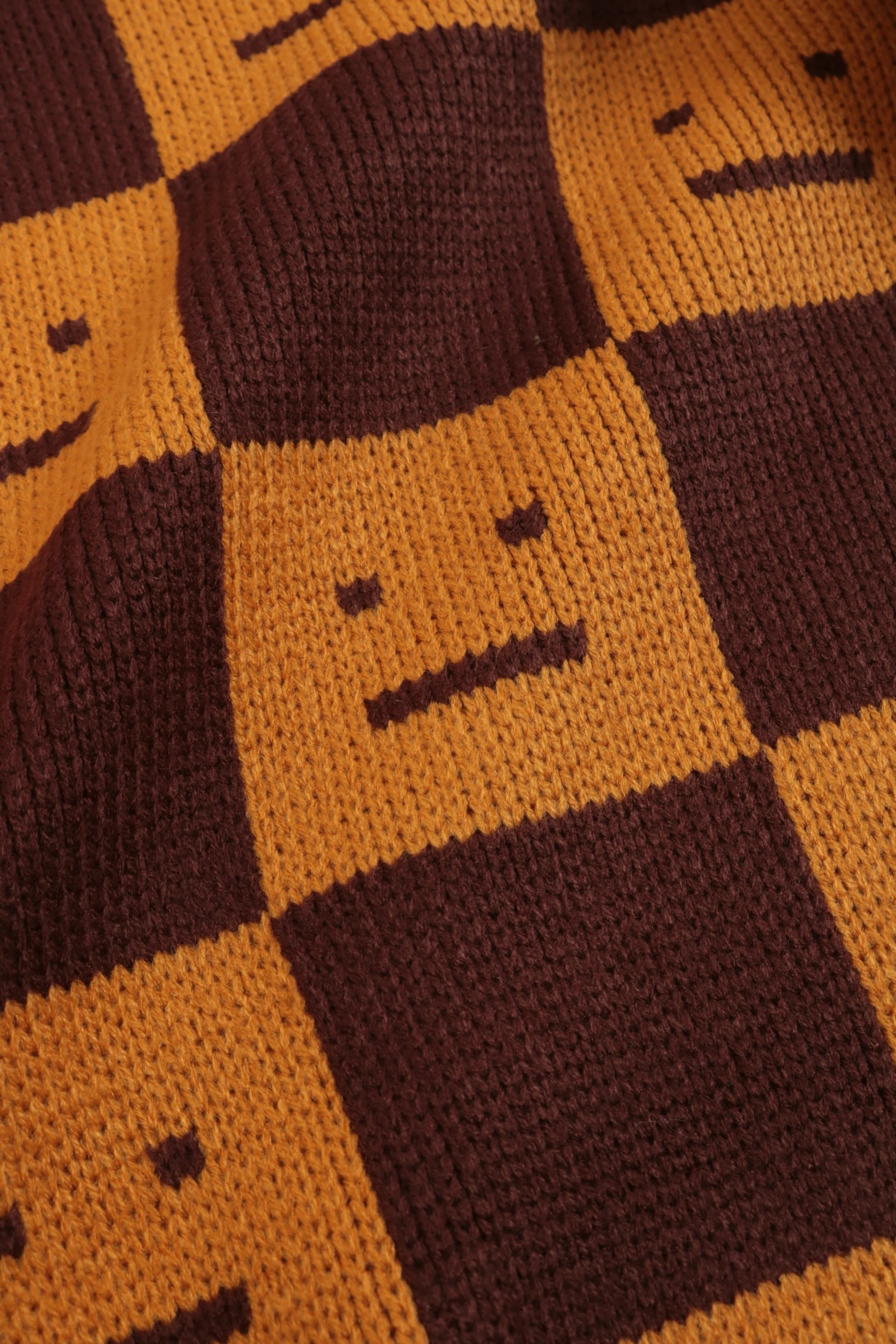 Acne Studios Checkerboard Smiley Face Sweater Orange and Brown - 6