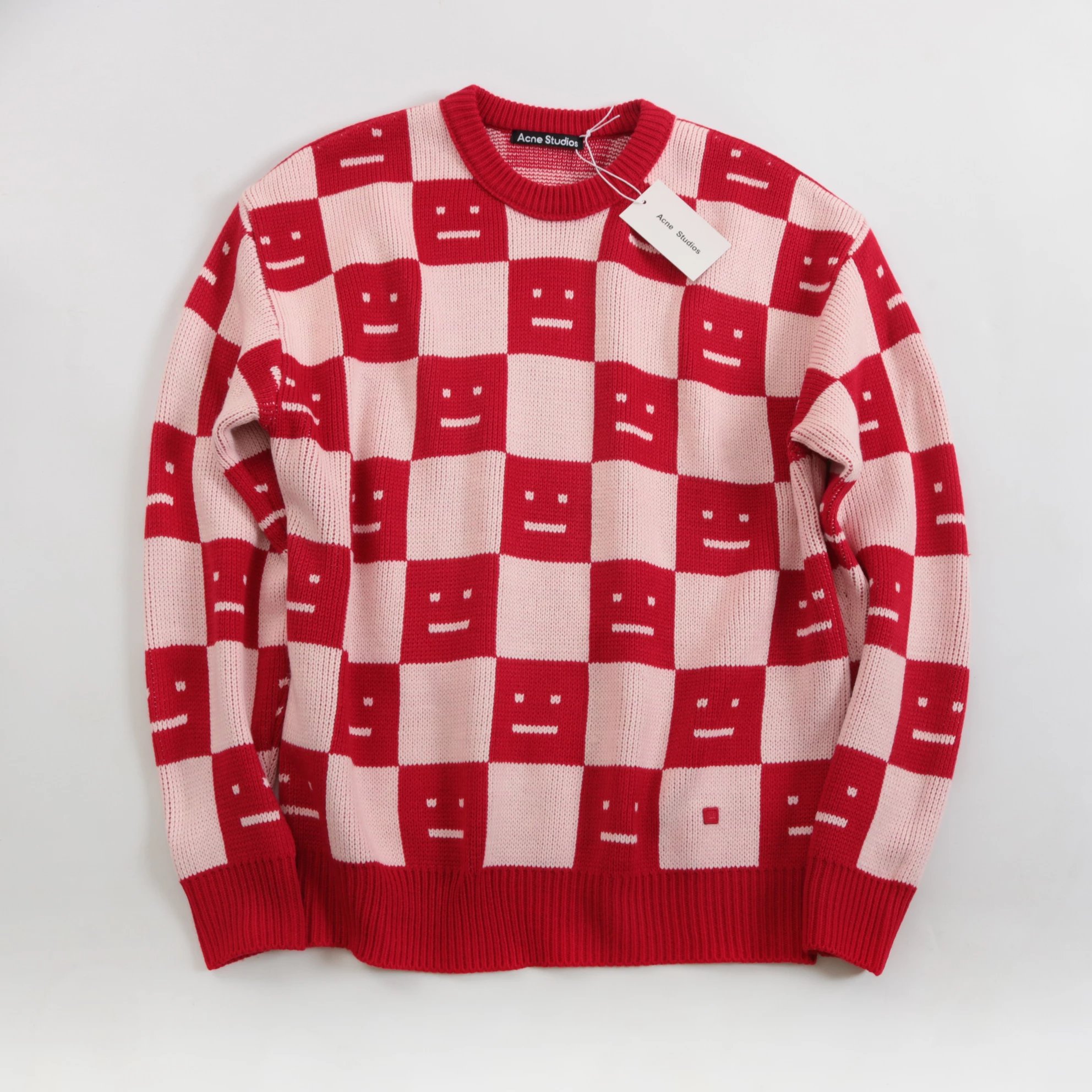 Acne Studios Checkerboard Smiley Face Sweater Orange and Brown - 4