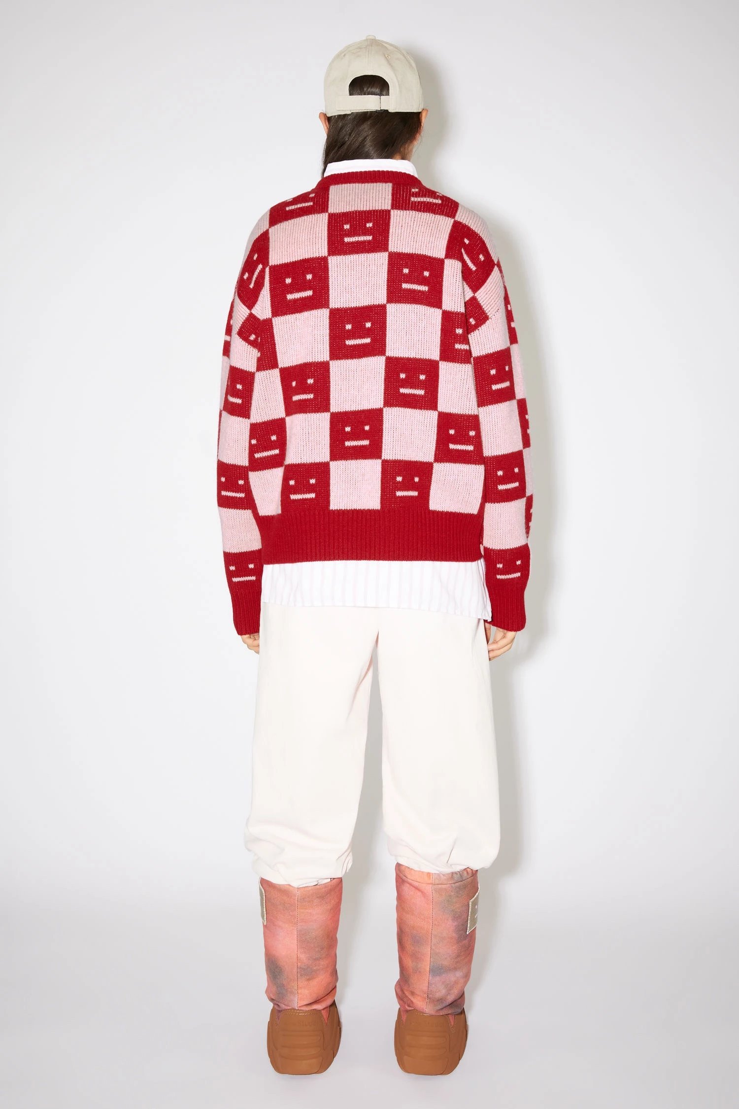 Acne Studios Checkerboard Smiley Face Sweater Orange and Brown - 18