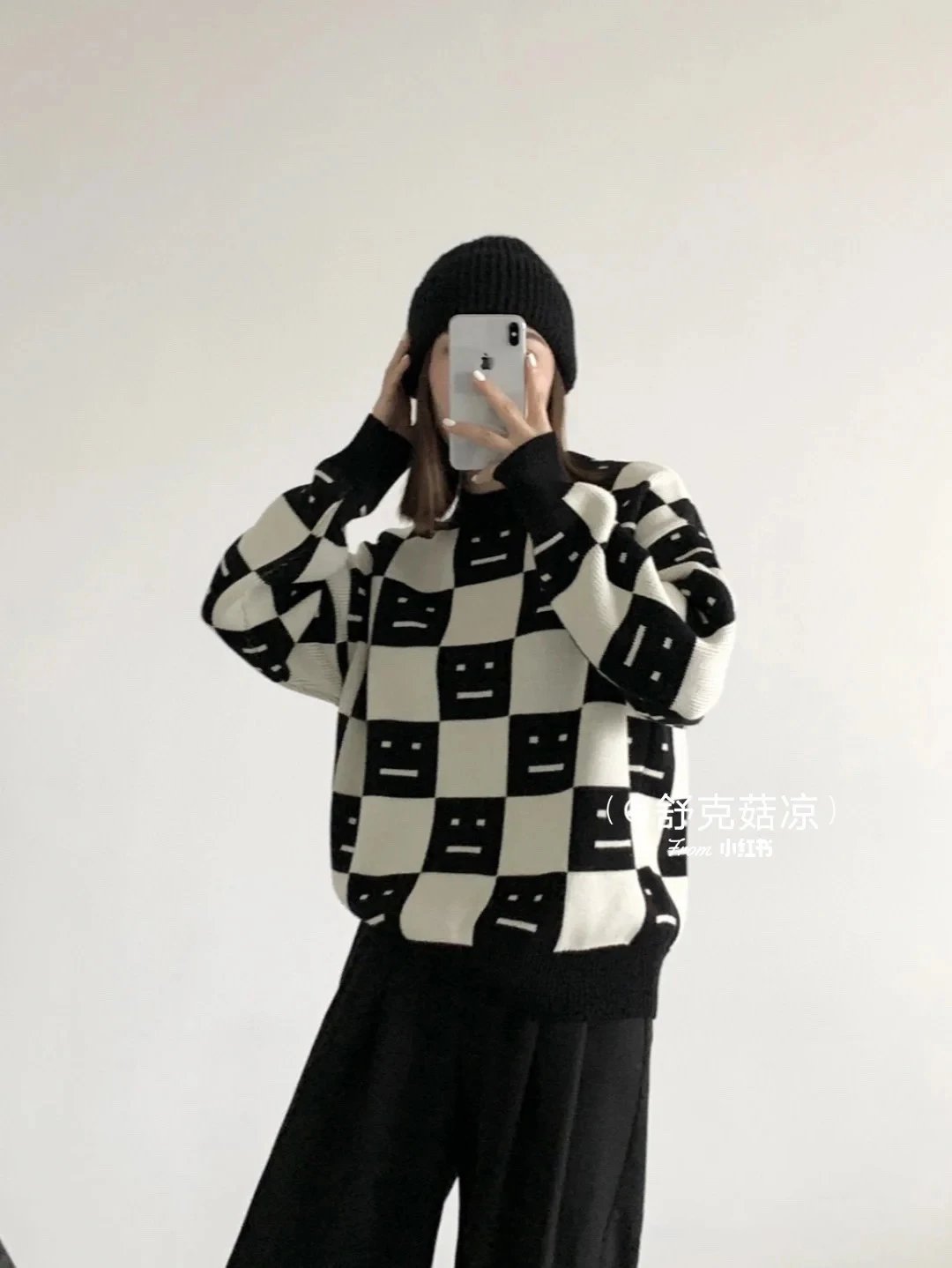 Acne Studios Checkerboard Smiley Face Sweater Orange and Brown - 23