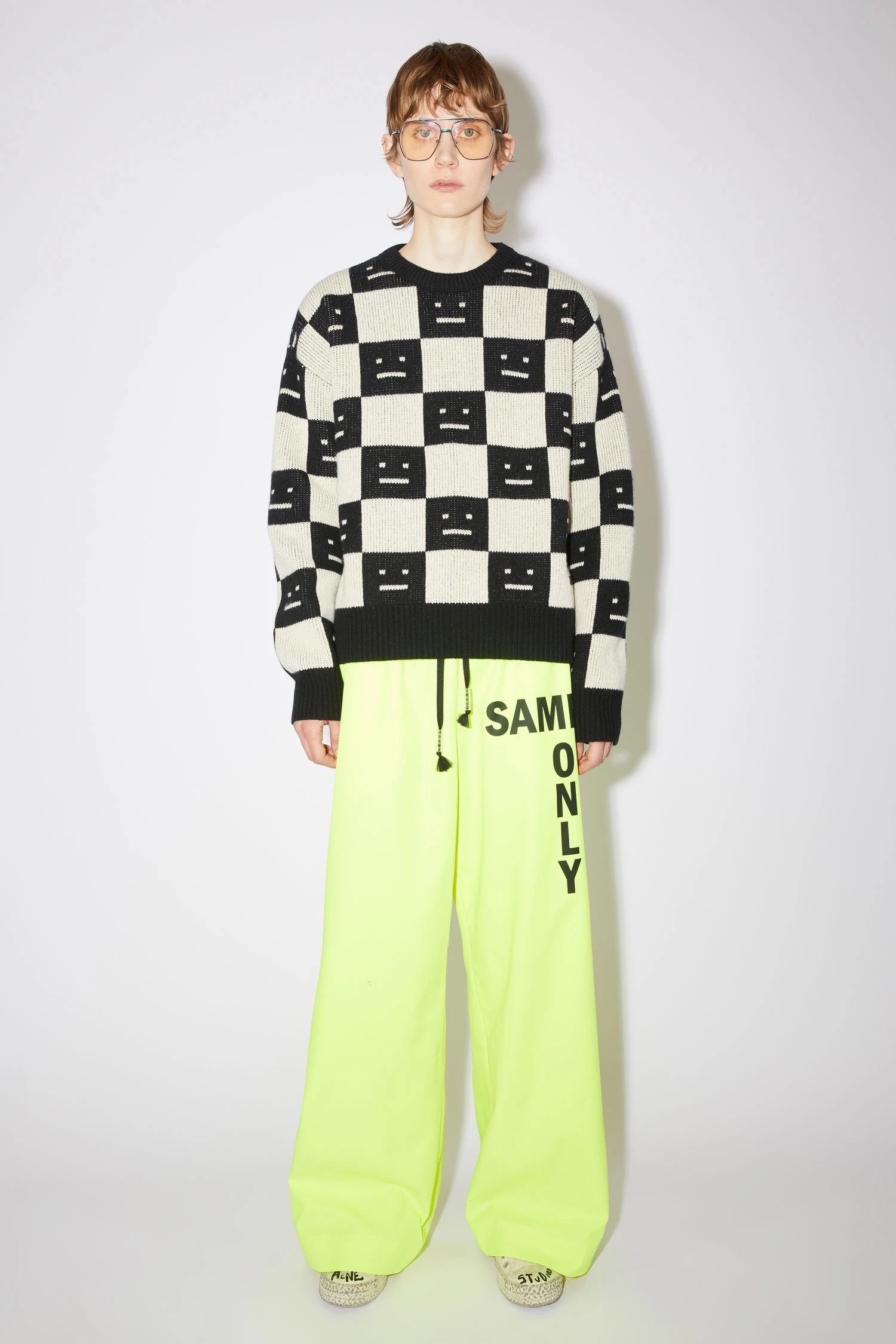 Acne Studios Checkerboard Smiley Face Sweater Orange and Brown - 15
