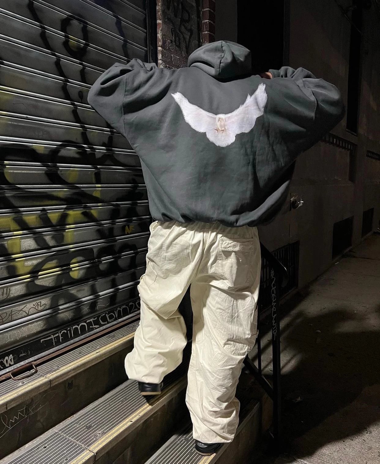 Design Dove Print Oversized Hoodie Gray - 49
