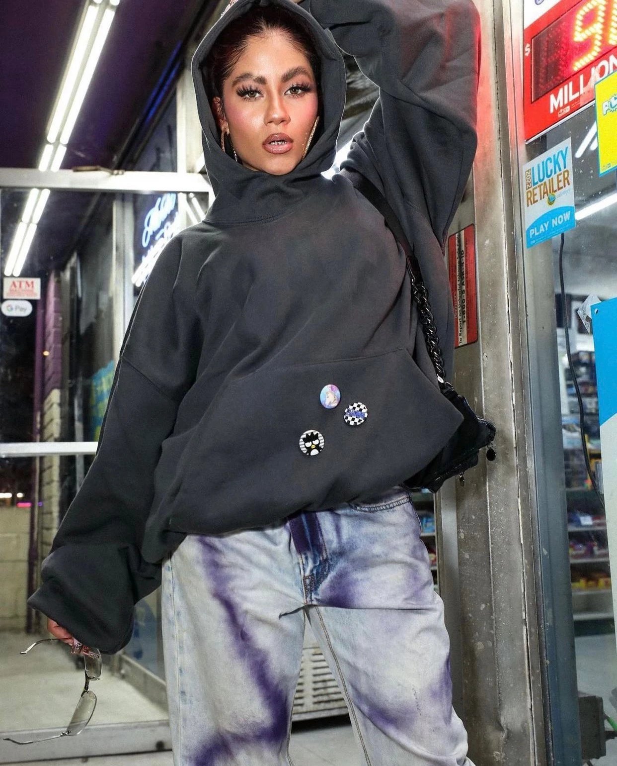 Design Dove Print Oversized Hoodie Gray - 34