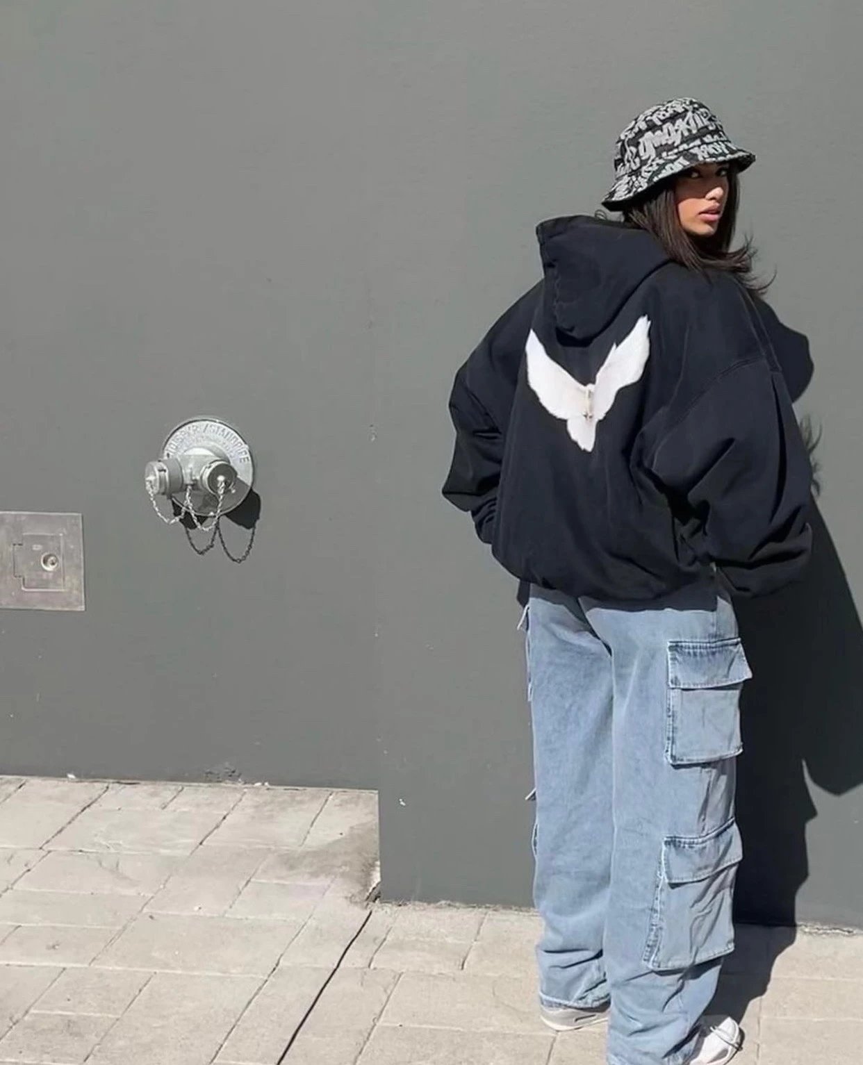 Design Dove Print Oversized Hoodie Gray - 55