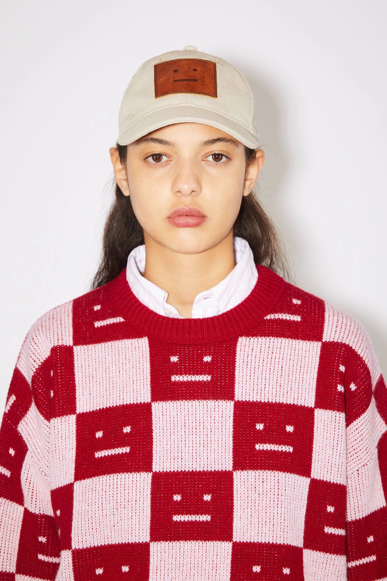 Acne Studios Checkerboard Smiley Face Sweater Orange and Brown - 13