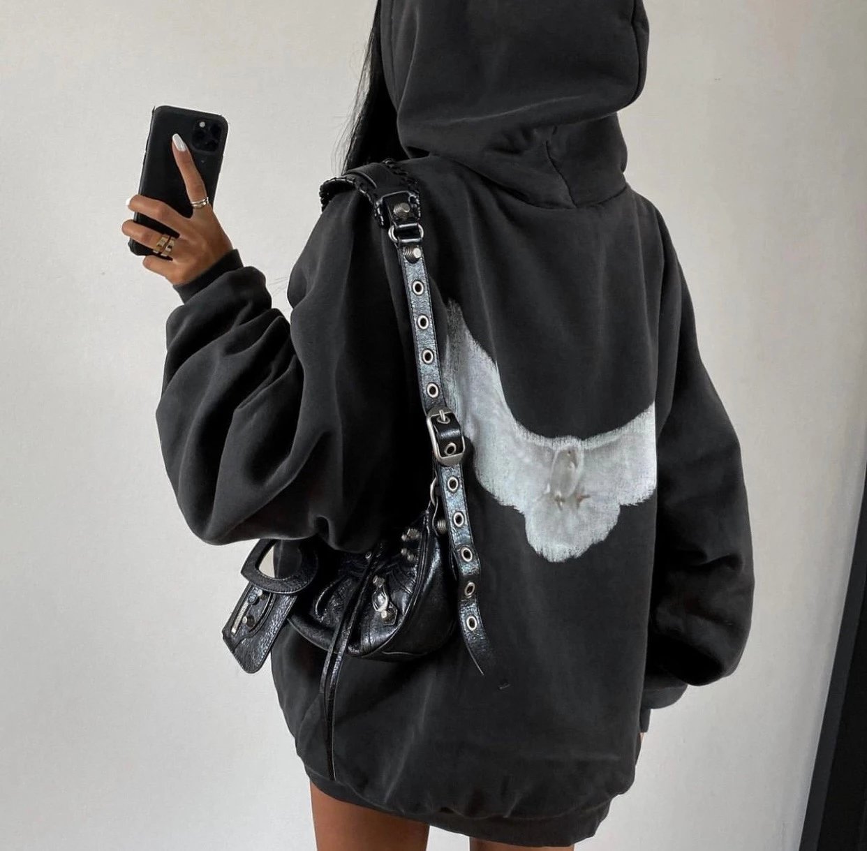 Design Dove Print Oversized Hoodie Gray - 40