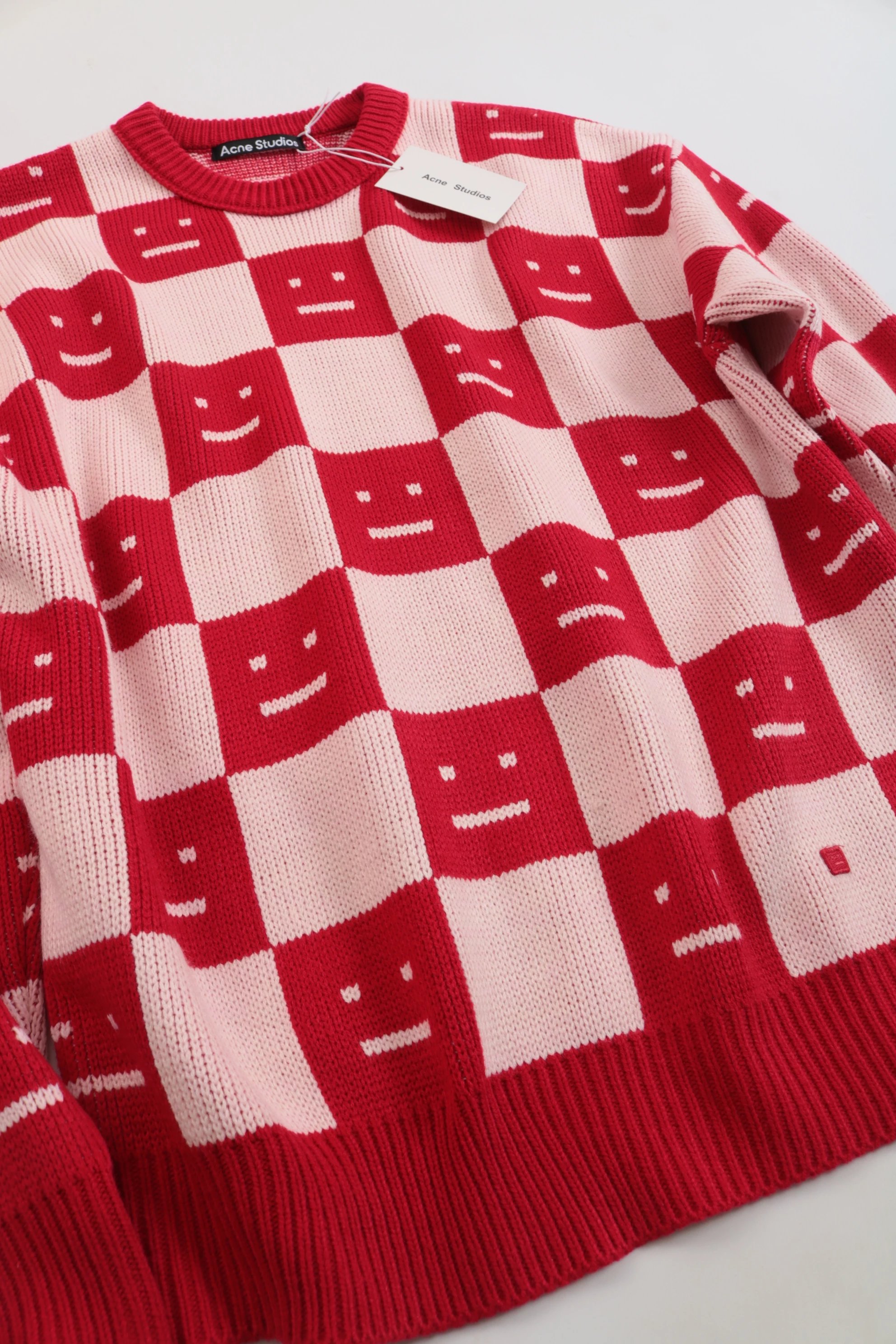 Acne Studios Checkerboard Smiley Face Sweater Orange and Brown - 5