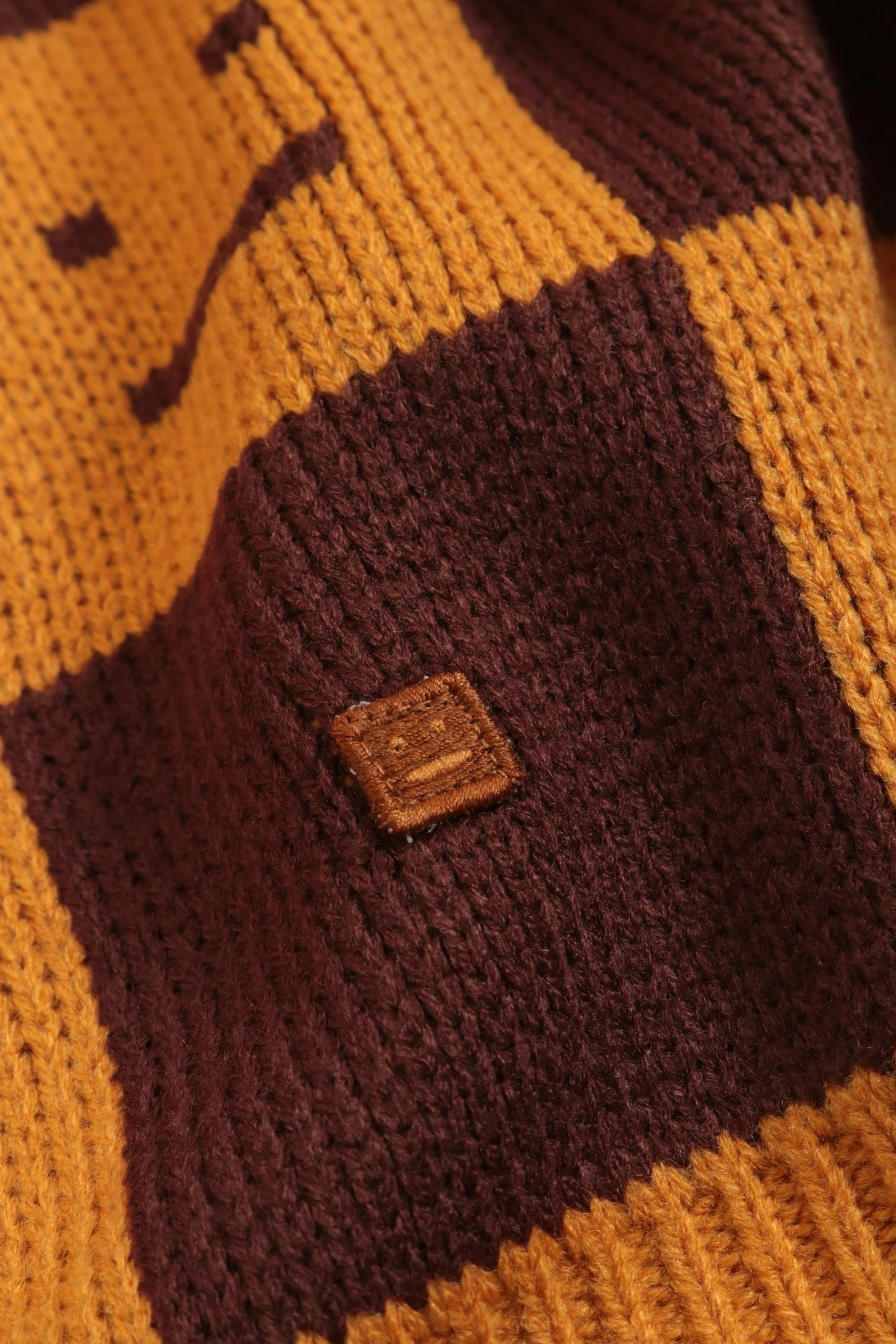 Acne Studios Checkerboard Smiley Face Sweater Orange and Brown - 7