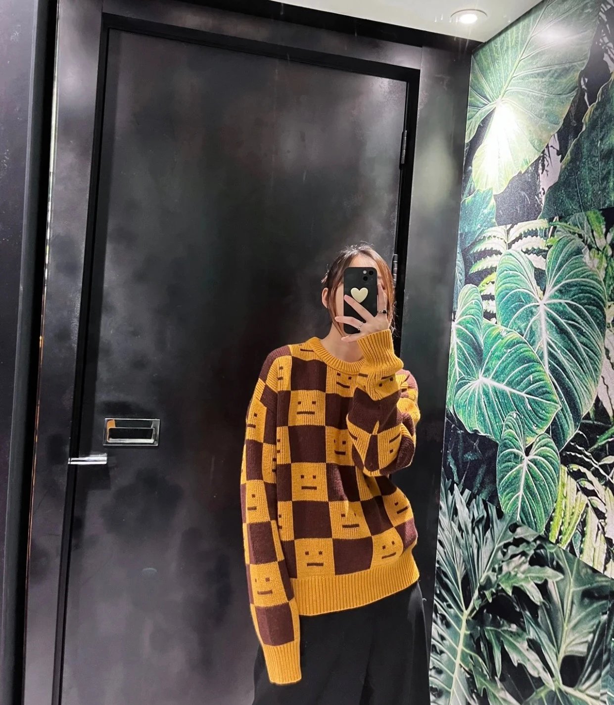 Acne Studios Checkerboard Smiley Face Sweater Orange and Brown - 29
