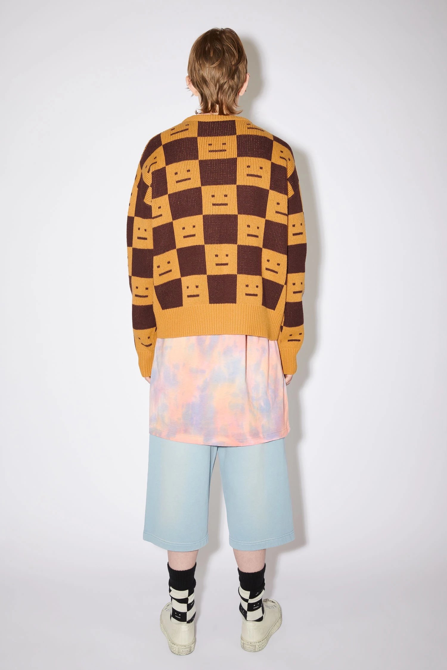 Acne Studios Checkerboard Smiley Face Sweater Orange and Brown - 20