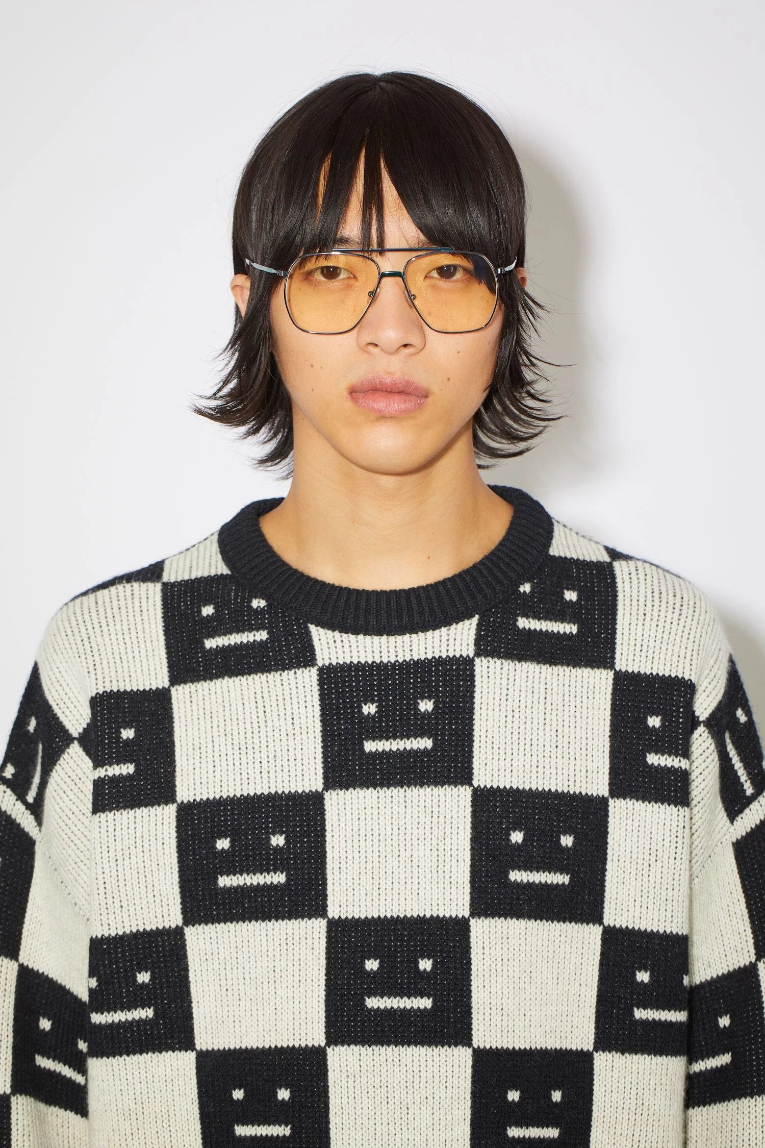 Acne Studios Checkerboard Smiley Face Sweater Orange and Brown - 12