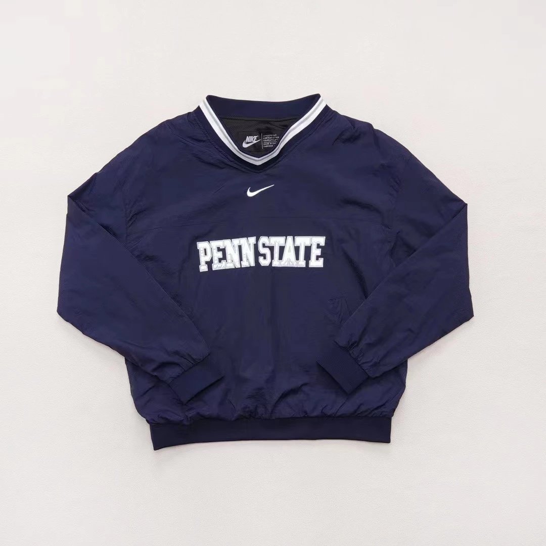 Nike Windbreaker Gray Navy Swoosh V-Neck Jacket - 4
