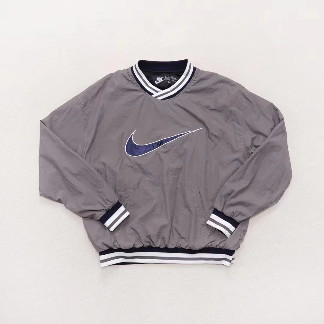 Nike Windbreaker Gray Navy Swoosh V-Neck Jacket - 5
