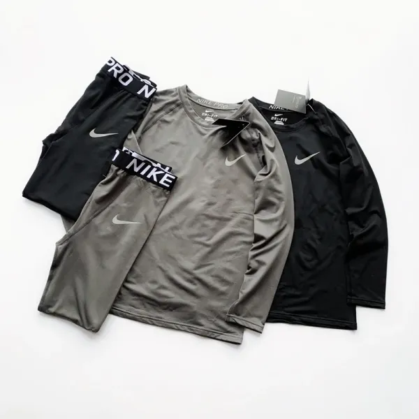 Nike Pro Dri-FIT Long Sleeve Top and Leggings Set Olive Gray Activewear - 2