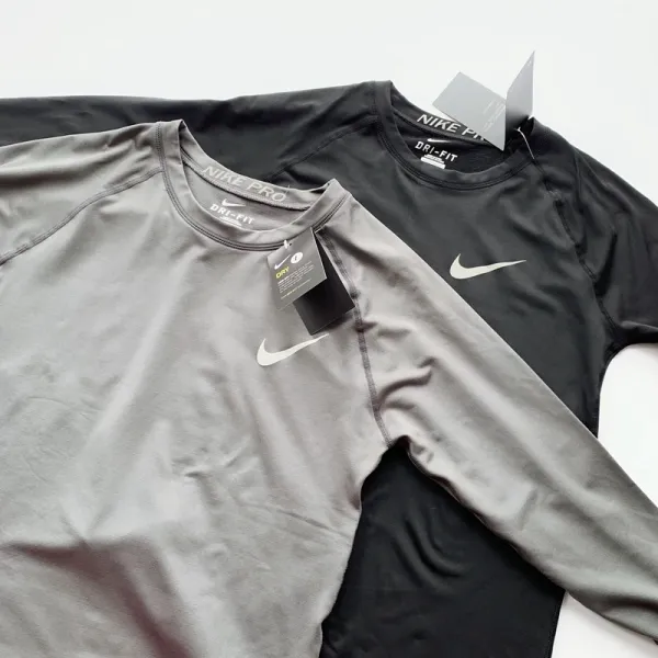 Nike Pro Dri-FIT Long Sleeve Top and Leggings Set Olive Gray Activewear - 4
