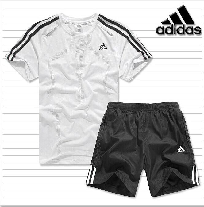Adidas Men's Summer Quick-Dry Running & Fitness Sport Set - Short Sleeve T-Shirt and 5-Inch Shorts, Available in 4 Colors, 110882, Sizes L to 3XL