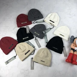thumbnail for Fear of god essentials cotton cold cap FOG beanie double thread knitted hat cold hat white black leather label wool cap melon skin hat men and women spot two-fold hat
