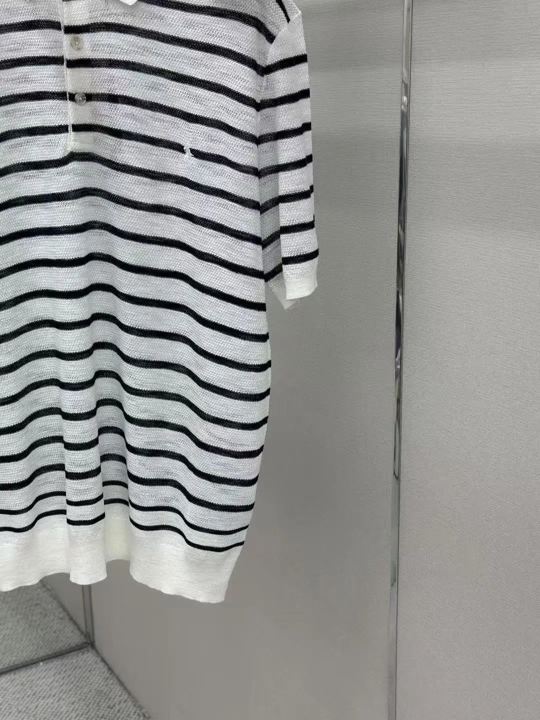 Linen Striped Knit Polo Shirt photo 5