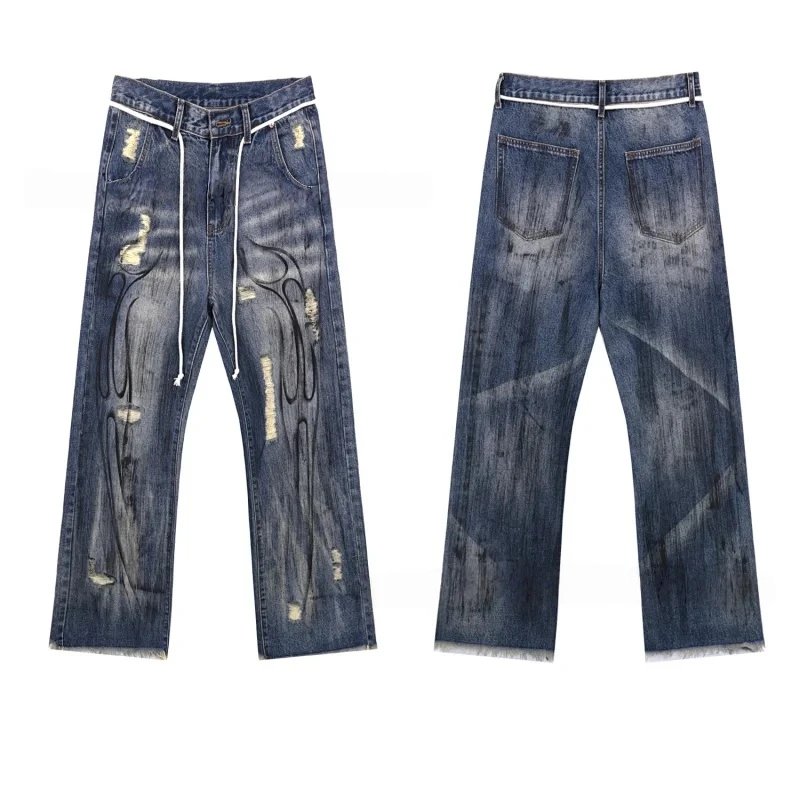 Logo Print Washed Blue Loose Jeans photo 3