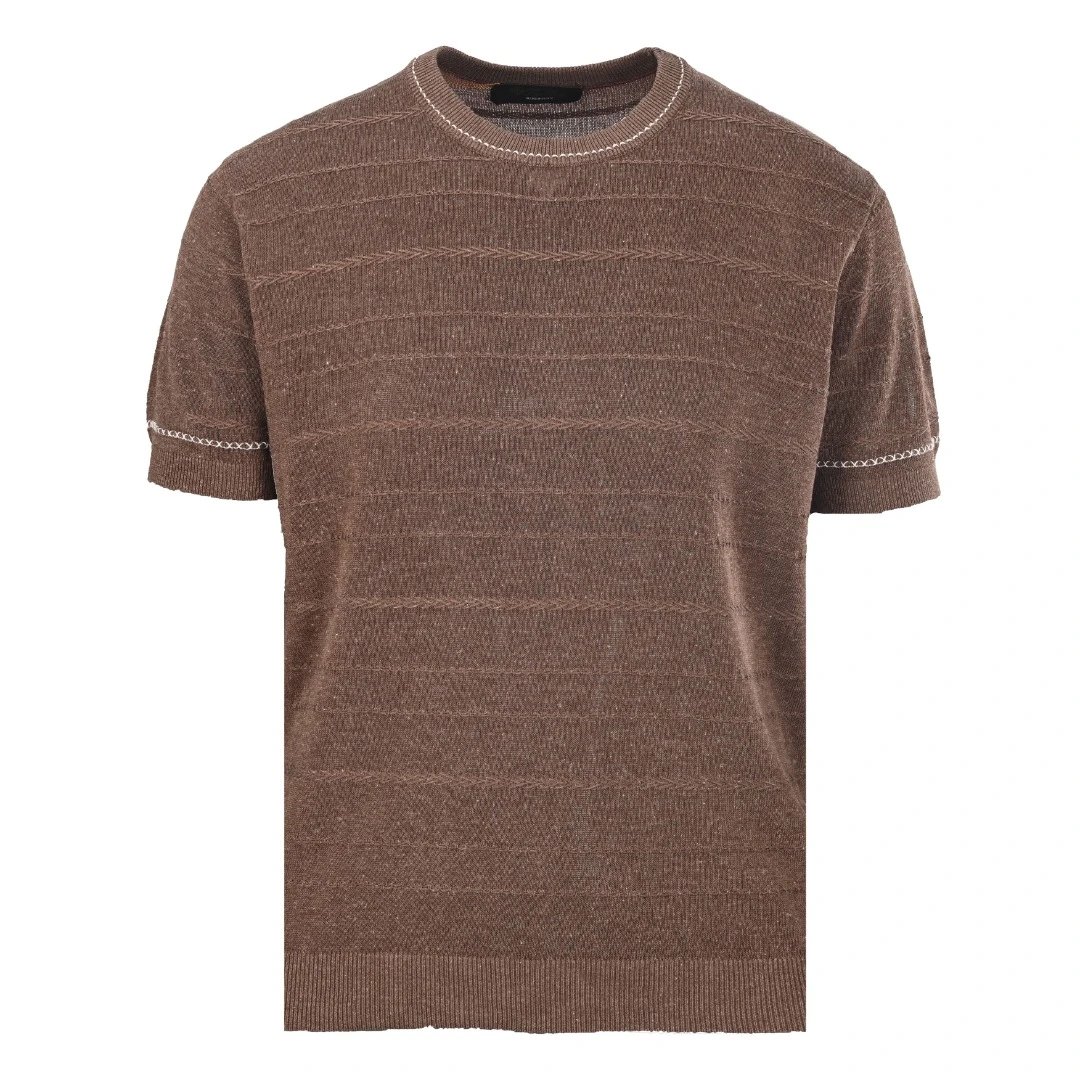 Rib Knit Wave Texture Linen T-Shirt photo 4