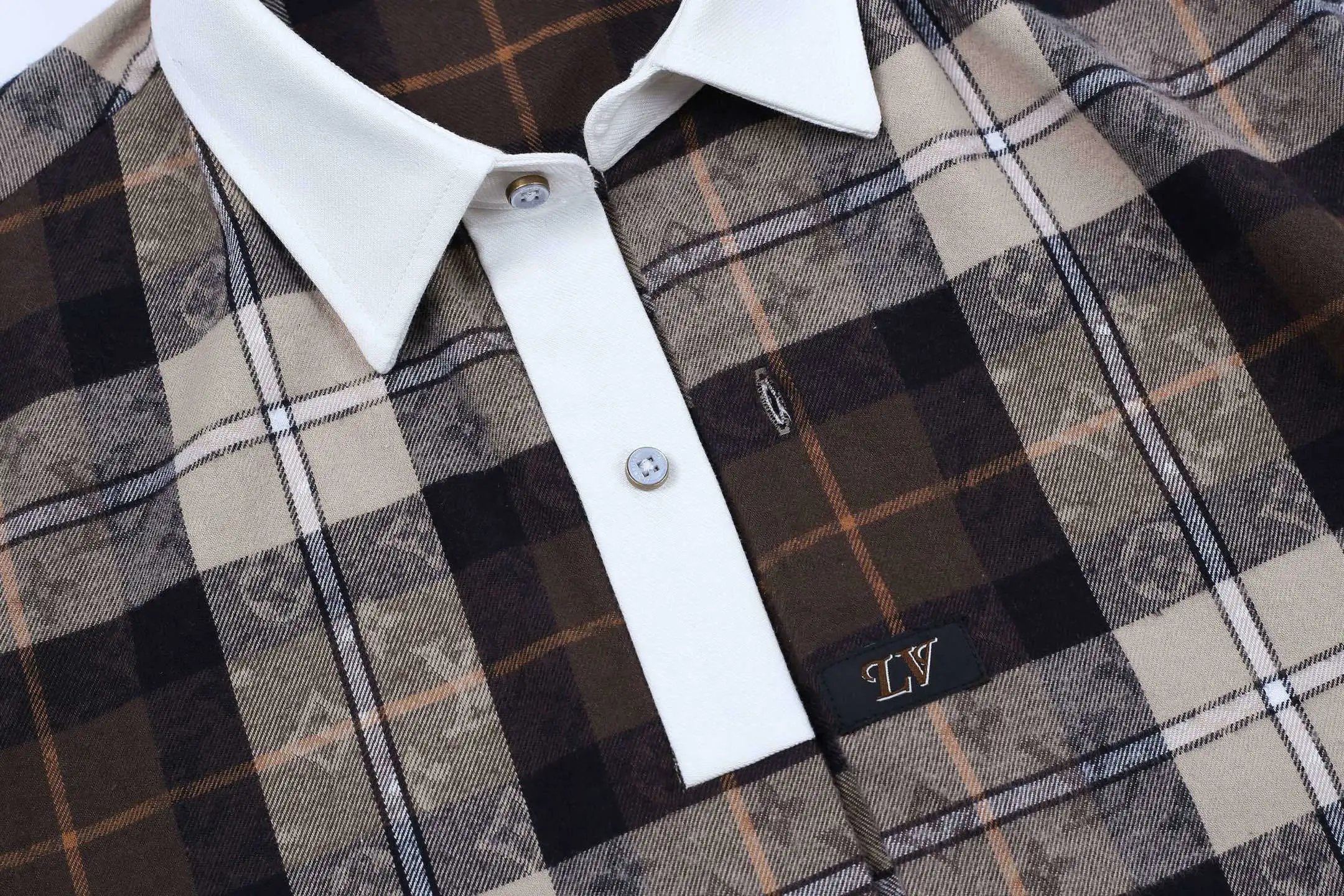 Contrast Collar Flannel Long Sleeve Polo Shirt photo 3