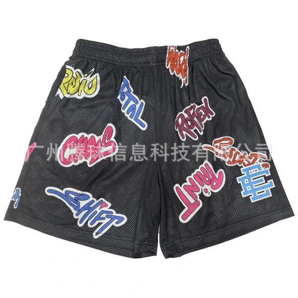 Multicolor Graffiti-Print Mesh Basketball Shorts - 1