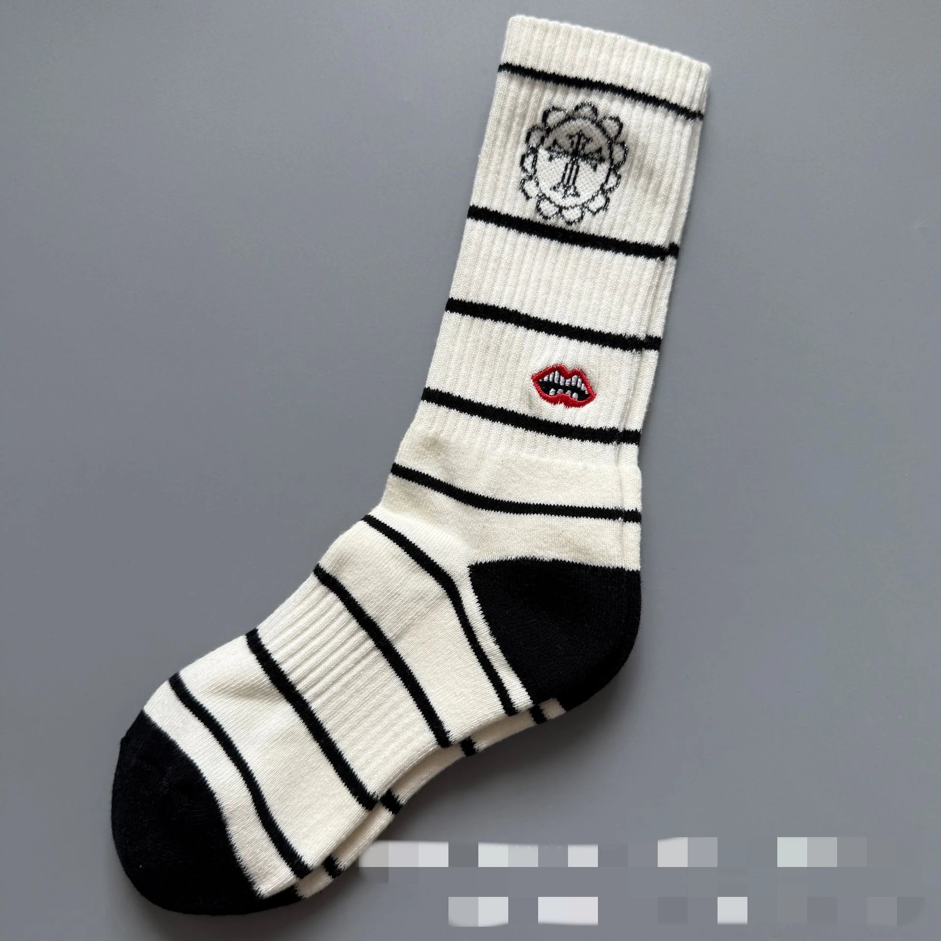 Striped Letter Red Lip Embroidered Sports Socks photo 7