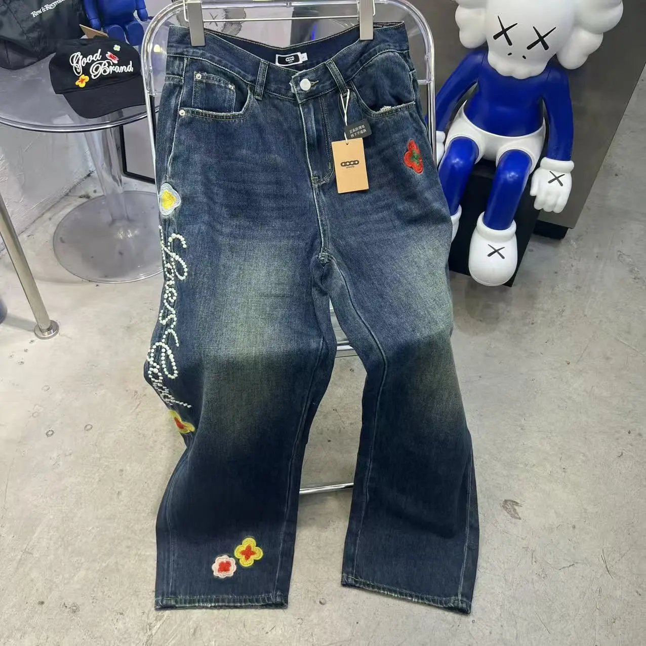 Floral Embroidery Selvedge Denim Jeans photo 4